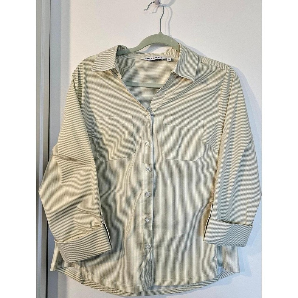 Emily Daniels Olive & Ivory Striped Fitted Shirt – Size XL